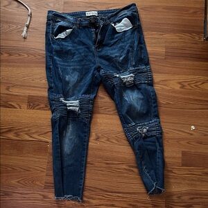 Dark Blue Distressed Skinny Jeans